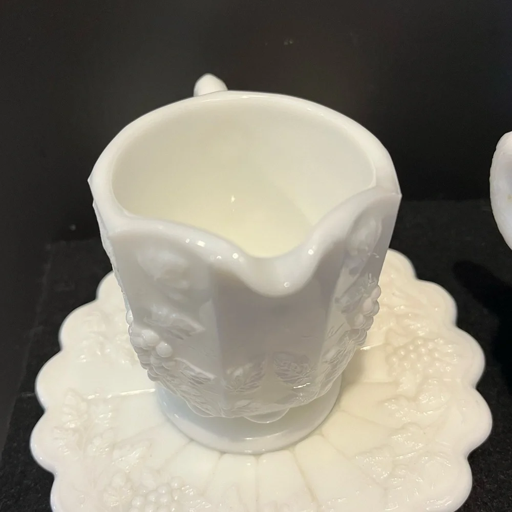 Vintage Westmoreland Milk Glass Sugar and Creamer Set Grapevine Pattern